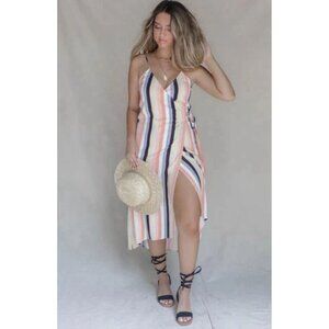 SALT WATER LUXE Billie Midi Wrap Striped Beach Dress Medium